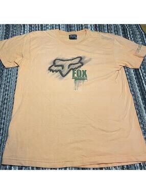 Y2K Fox Racing Motocross Graphic T Shirt Grunge Worn Skater Men's L Orange *READ